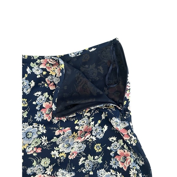 Vintage Y2K Lauren Ralph Lauren Silk Maxi Skirt Navy Blue Floral Size 4 Boho - Picture 8 of 11